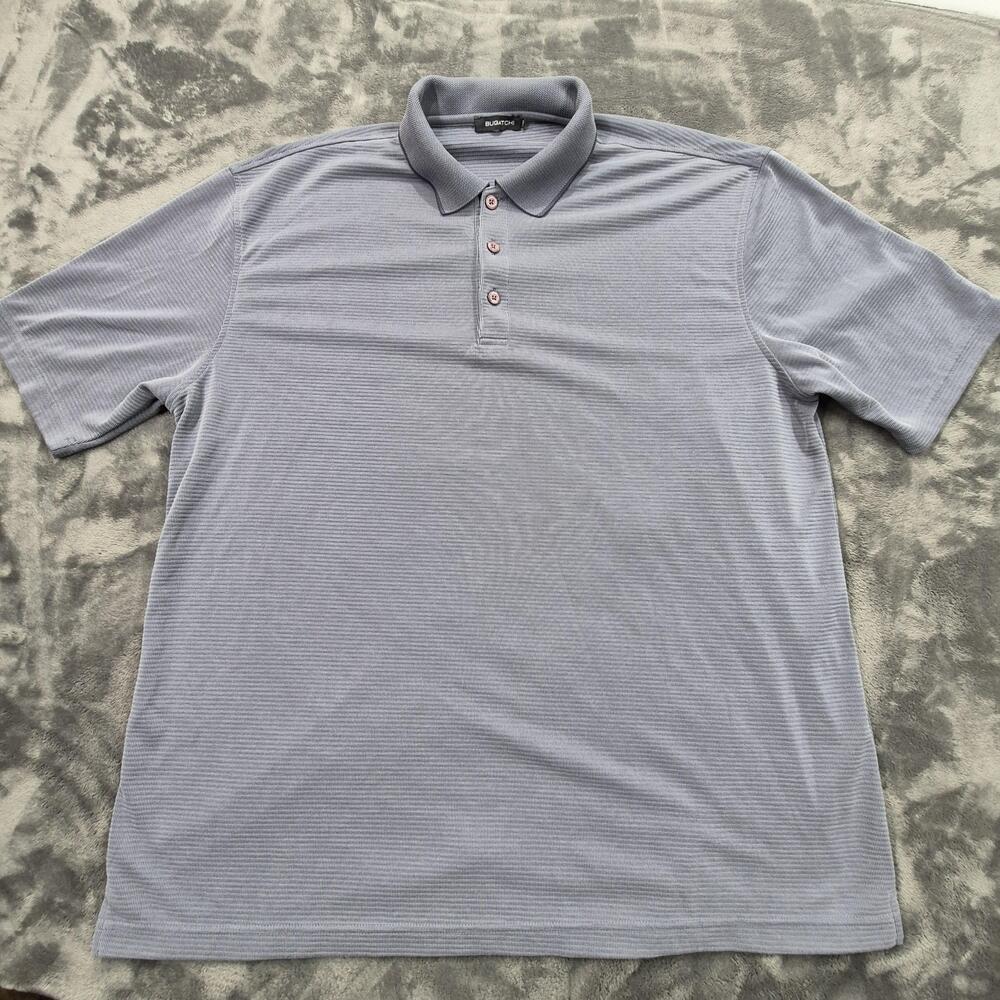 Bugatchi Polo Shirt Mens 2XL Gray Micro Stripe Modal Blend Short Sleeve Knit